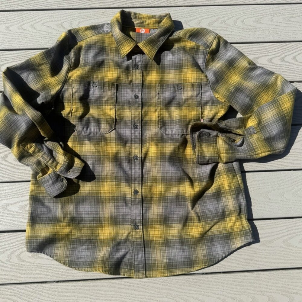 Merrell Plaid Selectwick Long Sleeve Flannel Shirt Mens XXL Gray Yellow Heavy